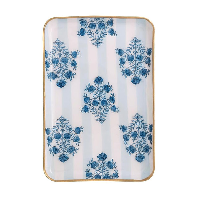 Mud Pie Metal Floral Stripe Pattern Tidbit