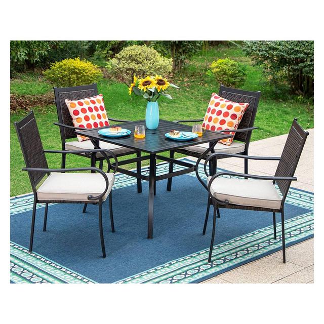 5pc Patio Dining Set with Steel Table & Rattan Chairs - Captiva Designs