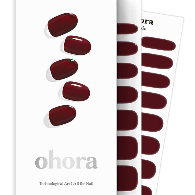 ohora Semi Cured Gel Nail Strips (N Classic Burgundy) - Red, Solid, Works with Any UV/LED Lamps, Salon-Quality, Long Lasting, Easy to Apply & Remove - Includes 2 Prep Pads, Nail File & Wooden Stick