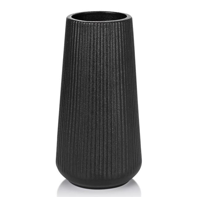 White Ceramic Vase, GUKJOB Flower Vase Ceramic Vase for Flowers, Decorative White Vase for Pampas Grass, Small Vase for Home Living Room Dining Table Farmhouse Office Decor (Matte Black)