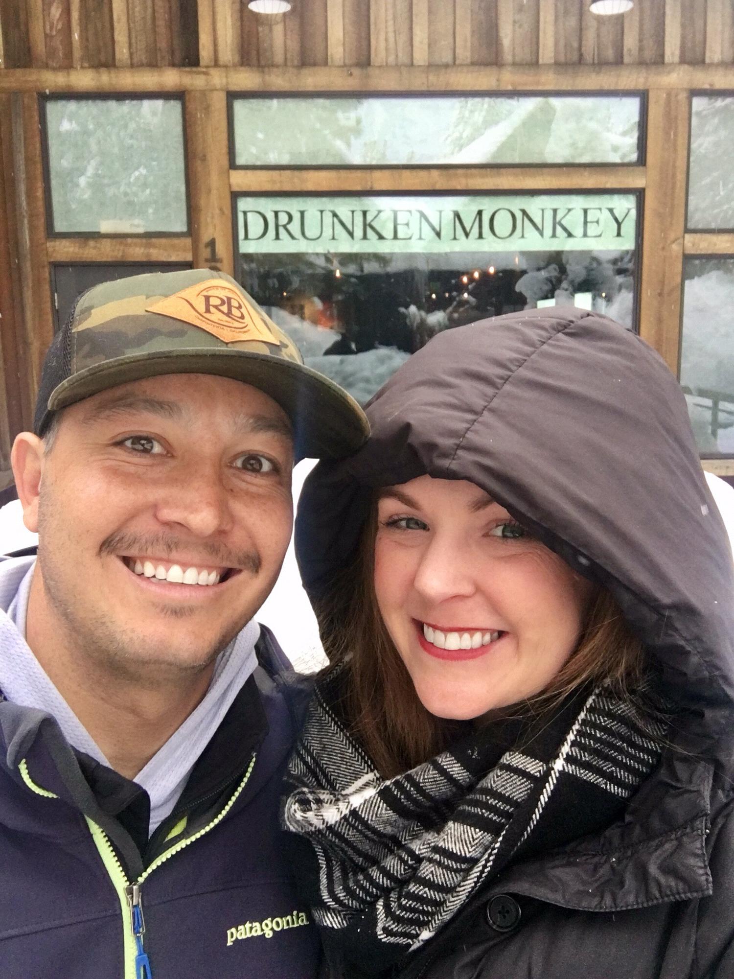 Chrissy's first winter trip to Tahoe with a perfect place for us to stop for a drink - the Drunken Monkey!