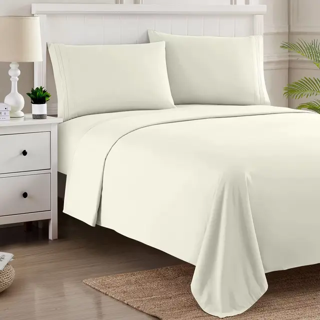 4 Piece Sheet Set, Ultra Soft 1800 Series Collection - Queen, Ivory