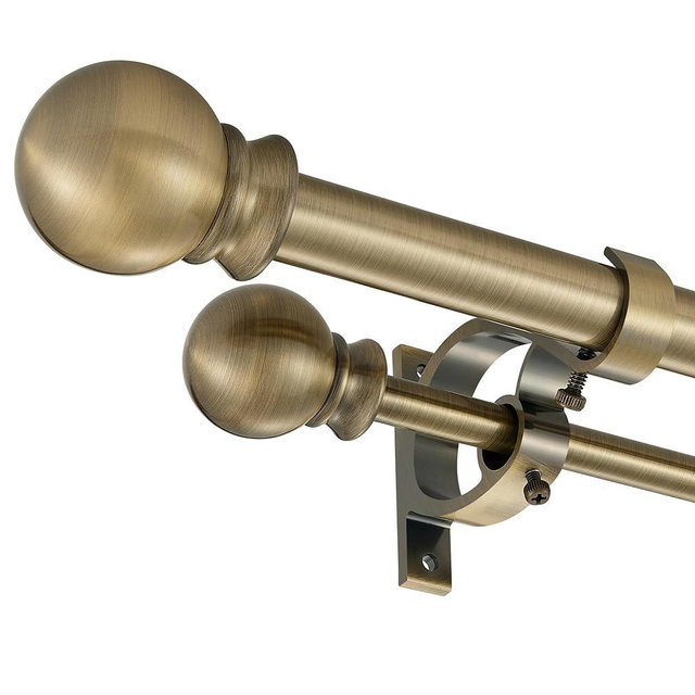 Mayrhyme Antique Bronze Double Curtain Rods 72-144 Inch,1’’Front and 5/8’’Back Double Drapery Rod with Small Round Ball and Aluminum Brackets, Adjustable Dual Window Rod for Sheer/Blackout Curtains