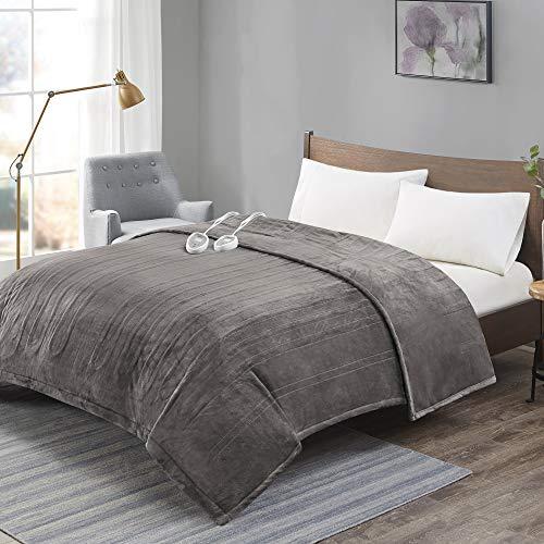[ADVANCED] Plush Electric Blanket King Size Dual Control, Washable Heated Blankets with Auto Shutoff, Preheat, 20 Heat Levels| UL Certified & EMF Radiation Safe| Lower Your Energy Bill - Grey