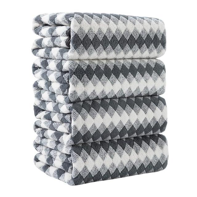 Grey Bath Towels Set of 4, Towels Large Bathroom 35X70in 600 GSM Quick Dry Towel Microfiber Thick Bath Towel Diamond Pattern Super Soft Absorbent Bath Sheets Towels for Adults Bathroom Spa Hotel