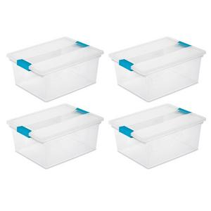 Sterilite-Massillon, OH - STERILITE 19658604 Deep Clip Box, Clear with Blue Aquarium Latches, 4-Pack