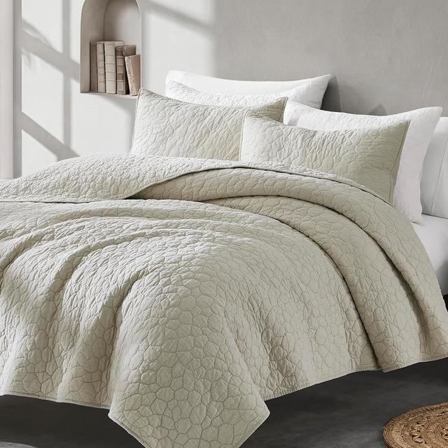 R.SHARE 100% Cotton Bedding Quilt Set Cal King Size Beige, Farmhouse Country California King Size Quilt Neutral, Shabby Chic Bedspread, Rustic Textured Gauze, Oversized Cozy Coverlet Set with 2 Shams