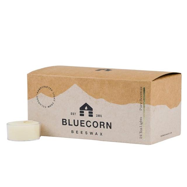 Bluecorn 100% Pure Beeswax Tealight Candles | Natural Beeswax Candles, Ivory White Tea Lights Candles | Long Burn (4-5 Hours) | Soy, Paraffin, & Fragrance Free, Bulk 24-Pack | Handmade in Colorado