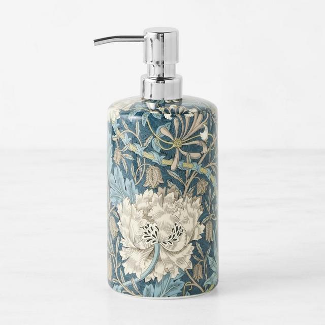 Morris & Co Honeysuckle Tulip Bath Collection, Soap Dispenser, Teal Blue