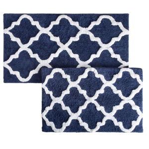 Hastings Home 2 Piece Bathroom Rug Set - 41x24.5 Inch and 34x21 Inch 100% Cotton Bath Mats (Navy Blue)