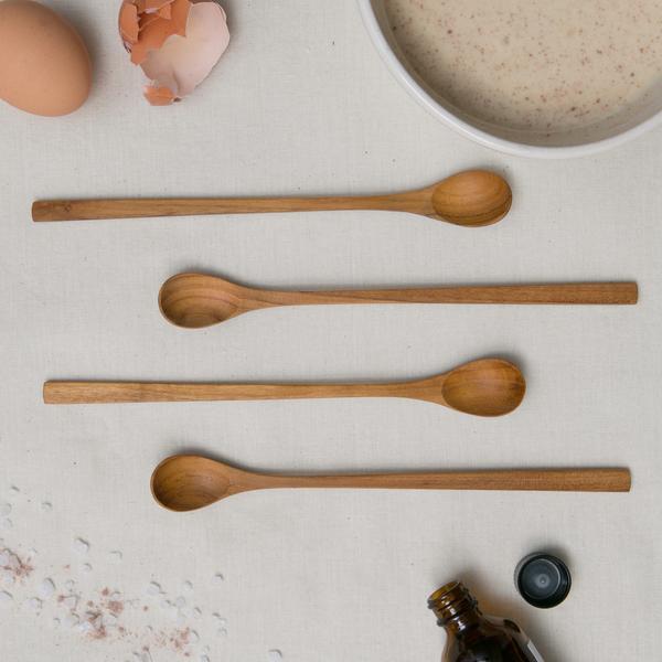 Set of 4 Teak Long Tasting Spoons
