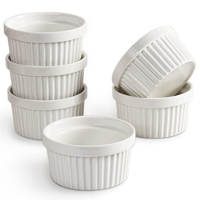 homEdge Porcelain Ramekins Set, 240 ml / 8 Fl Ounces Ice Cream Bowl, Creme Brûlée Ramekins Soufflé Cup for Baking, Set of 6 White