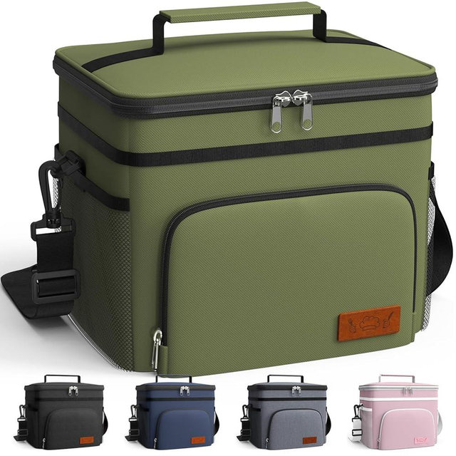 HOTOR Insulated Lunch Box for Men & Women - Leak-Proof Cooler Lunch Bag with 4 Pockets, Adjustable Strap, Ideal for Work, Picnic, Travel - Medium, Green, 10.2"×6.9"×8.5"