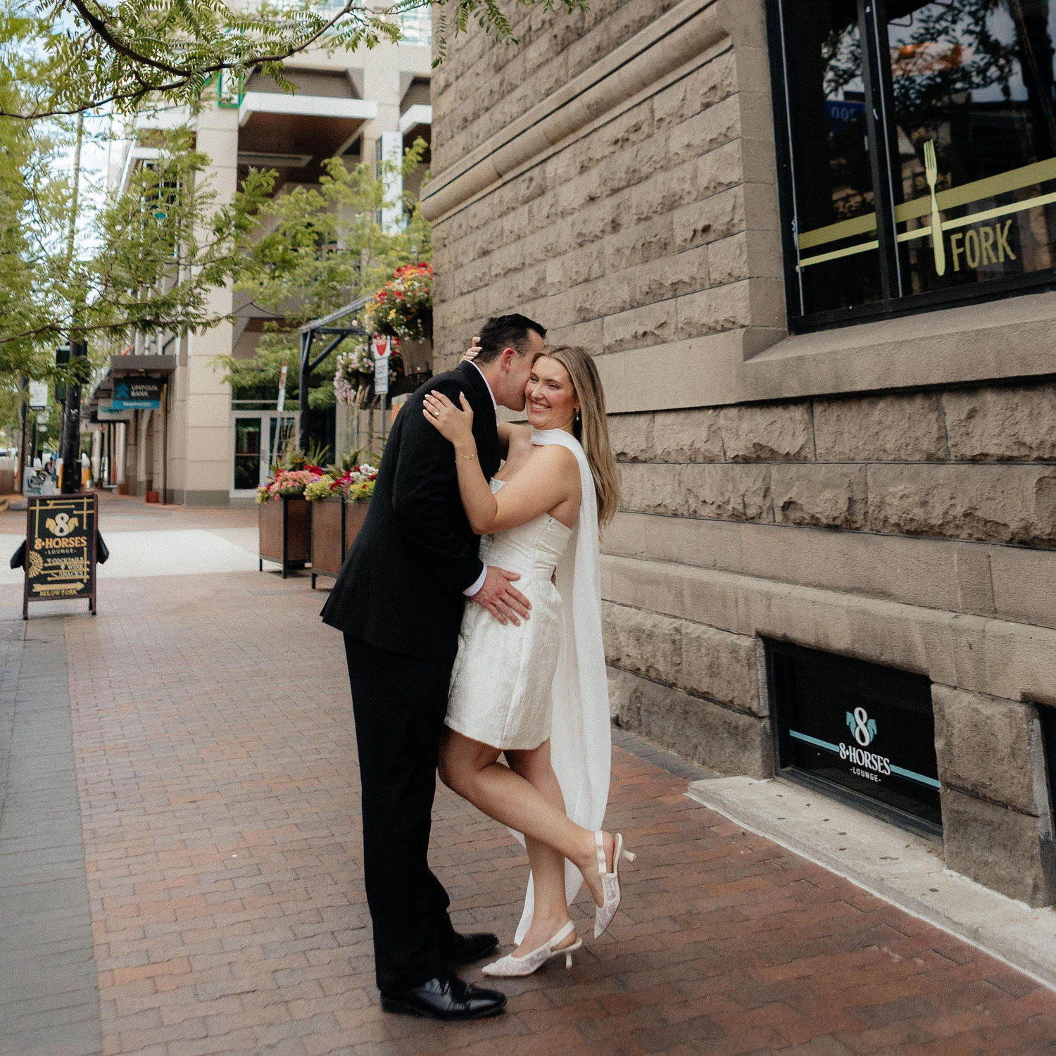 Outside of the restauraunt of their first date- Fork. If you go....order the butter cake ;)