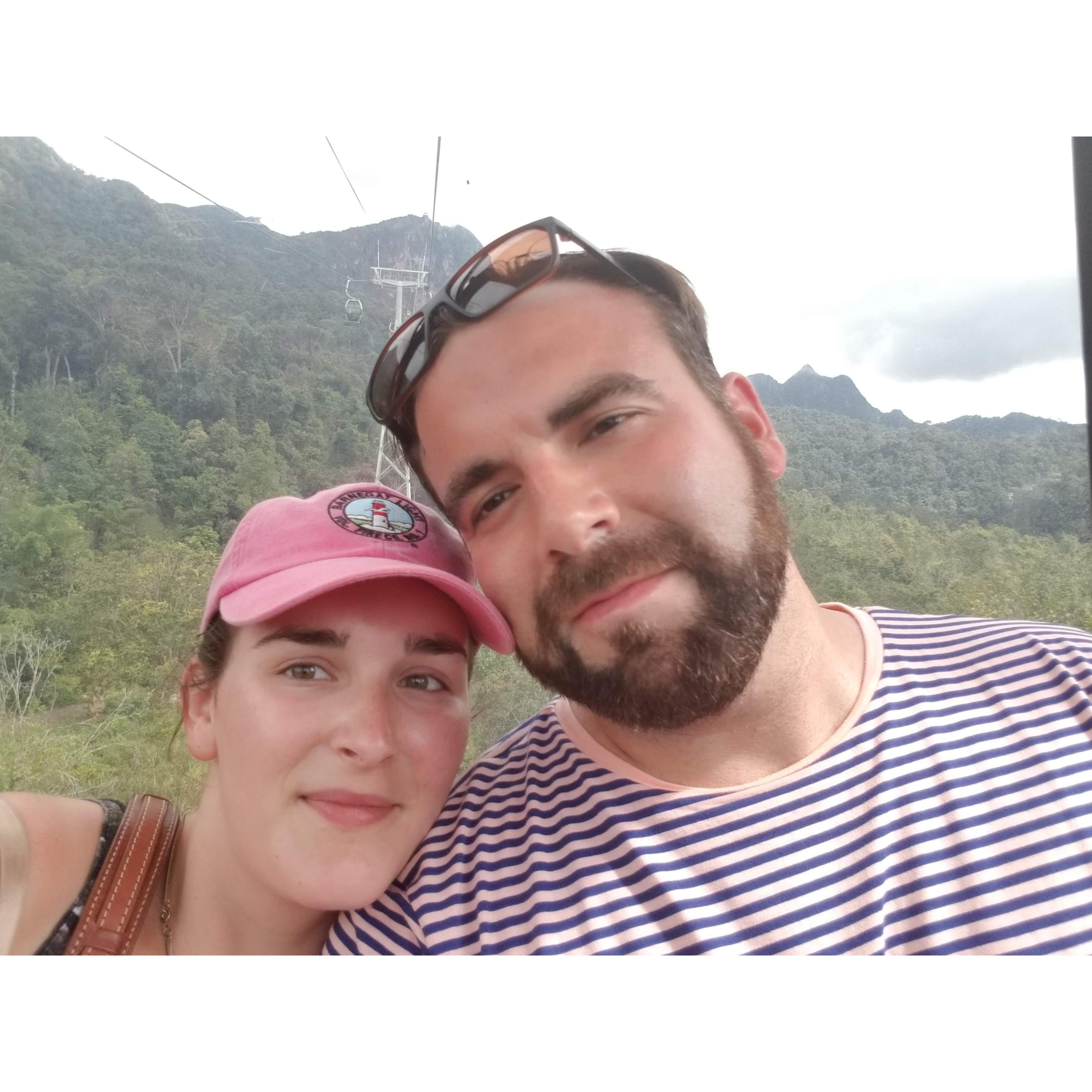 Soaring high above the jungle trees in the Langkawi Cable Car in Langkawi, Malaysia.