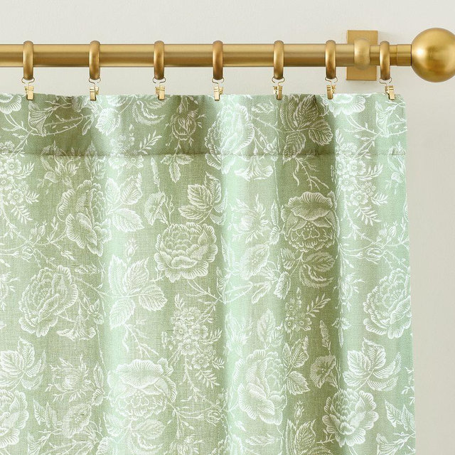 Kravet Rose Toile Light Filtering Curtain, Sage, 50" W x 96" L