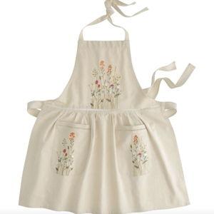 Natural Embroidered Floral Apron with Lace Trim - World Market