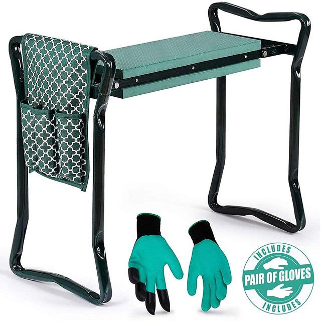 Garden Kneeler And Seat - Protects Your Knees, Clothes From Dirt & Grass Stains - Foldable Stool For Ease Of Storage - EVA Foam Pad - Sturdy and Lightweight - Bench Comes With A Free Tool Pouch!