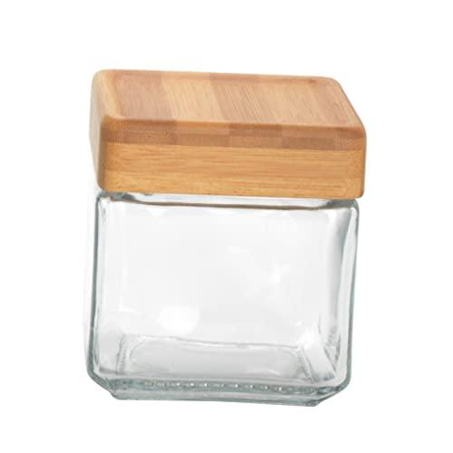 Anchor Hocking 1-Quart Stackable Jars with Bamboo Lids, Set of 4, Clear Glass -