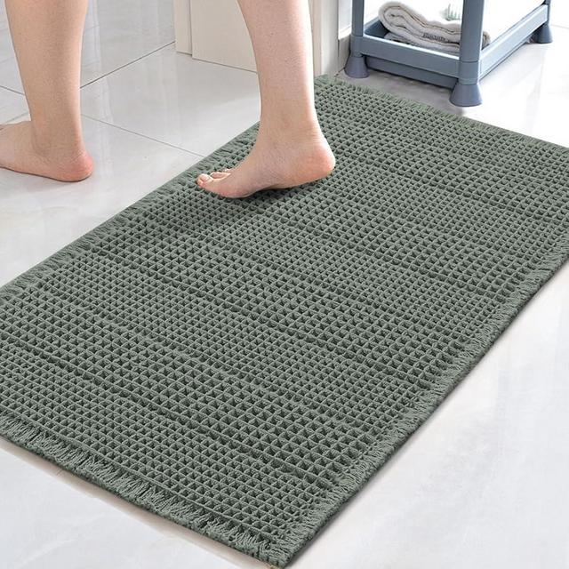 H.VERSAILTEX Upgraded Waffle Bath Mat Super Absorbent Bathroom Mats Non Slip Bath Rugs for Bathroom Floor Machine Washable Dry Fast Bathroom Rugs for Beside Tub, 20" x 32", Lichen