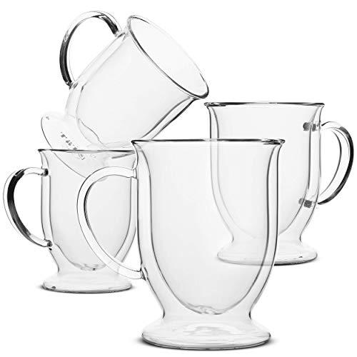 BTäT- Coffee Mug, Coffee Glass, Set of 4 (12oz, 350ml), Double Wall Glass Coffee Cups, Tea Cups, Latte Cups, Glass Coffee Mug, Beer Glasses, Latte Mug, Clear Mugs, Glass Cups, Glass Tea Mugs, Irish