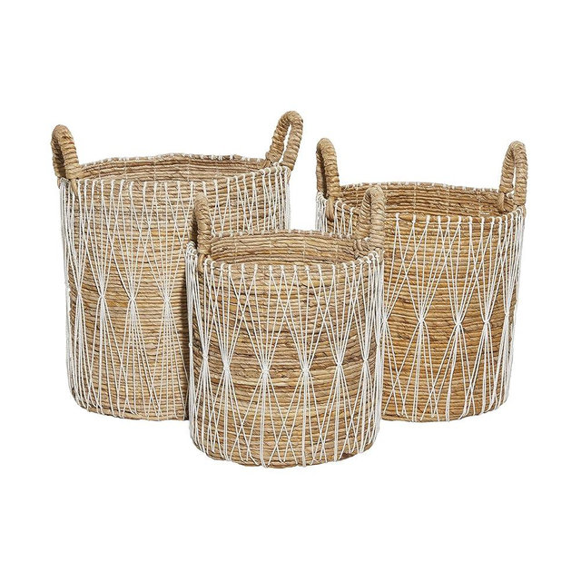 Set of 3 Brown Banana Leaf Storage Basket 21", 19", 17"H
