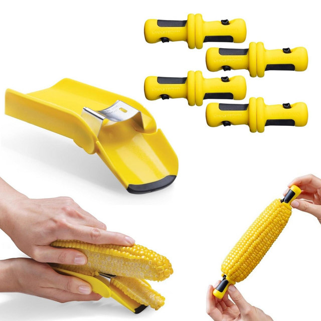 Dreamfarm Corn Accessories Set - Corpeel & Lockorns - Foldable No-Mess Corn Peeler & 4 Pairs of Interlocking Cob Holders, Stainless Steel