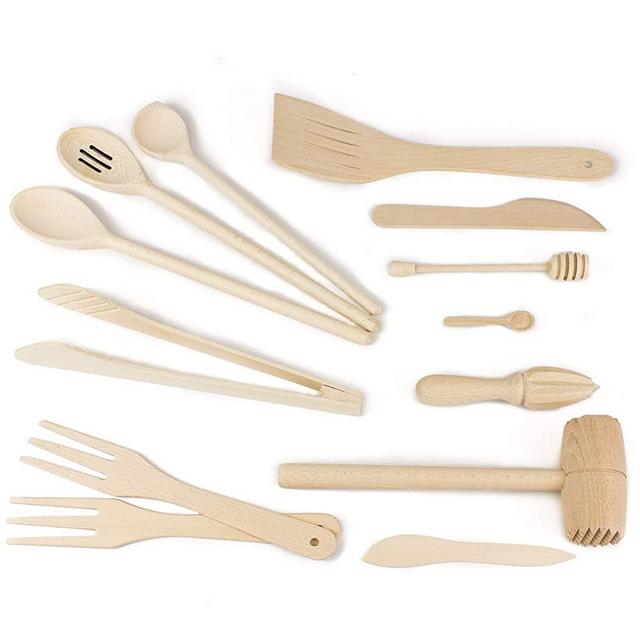 Kitchen Utensils, 12 piece raw wooden spoon set kitchen utensils, CookWood (TM) brand