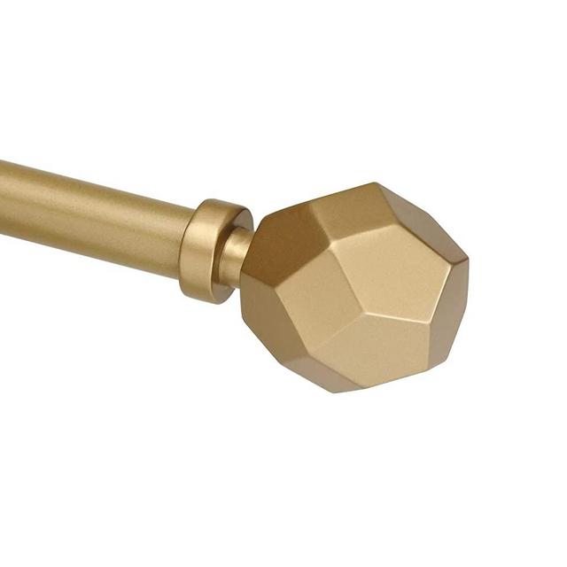 ILAISIHOME Single Curtain Rod Set: 3/4 in Diameter Adjustable Gold Curtain Rod with Geometric Faceted Finials,32-90 in,Standard Single Gold Drapery Rod for 1 Pack