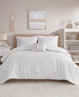 Annie 4 Piece Full/Queen Solid Clipped Jacquard Comforter Set