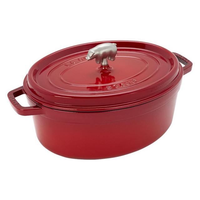 Staub Enameled Cast Iron Oval Dutch Oven, 7-Qt., Cherry with Pig Knob