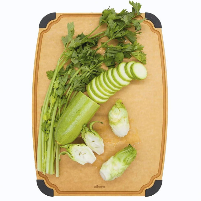Elihome Essential Series Cutting Board for Kitchen- Natural Wood Fiber Composite, Dishwasher Safe, Eco-Friendly, Juice Grooves, Non-Slip Feet, Non-Porous, Reversible, BPA Free, X-Large -17" x 13"