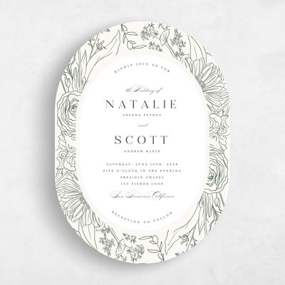 Green Oval Wedding Invitation - Corentine Portrait
