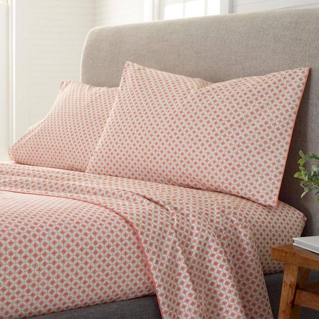 Queen Comfort Wash Printed Pattern Sheet Set Orange Starburst - EcoPure