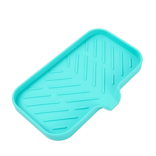 MicoYang Silicone Bathroom Soap Dishes with Drain Spout-Bathroom and Kitchen Sink Organizer,Sponge Holder,Dish Soap Tray,Perfect for Dispenser,Scrubber,Bottle,Cup on Sink or Counter-Mint 9.6"×5.3"