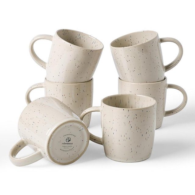 famiware Coffee Mugs Set of 6, Meteor 13 oz Ceramic Mug Cup Set with Handle for Coffee, Tea, Cappuccino, Latte, Milk, Creamy White