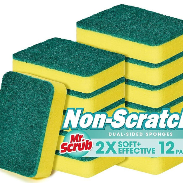 Mr. Scrub Sponges Kitchen Scrub Dish Sponge Scouring Pad, 12 Pack Cleaning Brush Scrubber Supplies for Soap, Dishwashing Dinnerware Sets Pan Pot Towels Cloth Rags Holder Glass Dishwasher Sink Bathroom