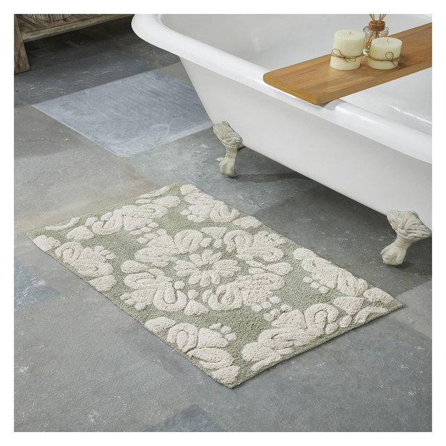 Better Trends Medallion 100% Cotton Tufted Non- Slip Backing Bath Rug 17" x 24" Rectangle - Sage