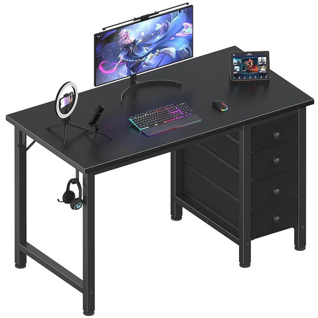Lufeiya Small Gaming Desk with 4 Fabric Drawers, 40 Inch Kids Girls Teen Cute Study Desk for Bedroom, Work Computer Writing Table Desks for Small Space Home Office, Black