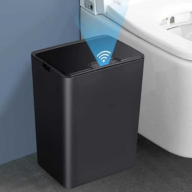 Anborry Bathroom Automatic Trash Can 3.5 Gallon Touchless Motion Sensor Small Garbage Can with Lid Smart Electric Plastic Narrow Garbage Bin for Living Room Bedroom Office Kitchen(Black,No Battery)