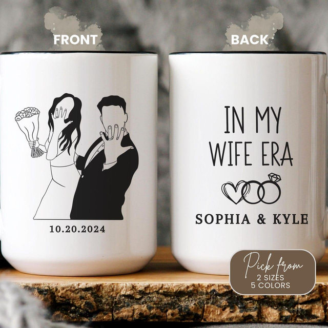 In My Wife Era Mug: Custom Couple Names Bridal Shower Gift, Newly Engaged Cup, Bride to Be Present, Wedding Gifts for Couple