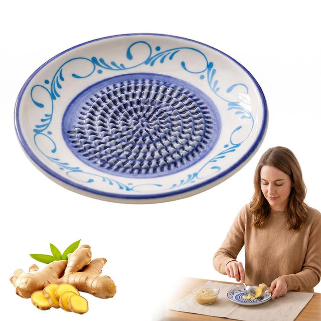 Spwejsr Tomato Grater Plate, 5'' Spanish Style Ceramic Grater Bowl for Garlic Ginger Chocolate Cheese, Handmade Grinding Plate for Tomato Onion Carrot, Home Kitchen Cooking Gadget (#F)