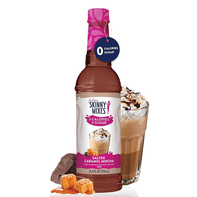 Jordan's Skinny Mixes Sugar Free Coffee Syrup, Salted Caramel Mocha Coffee Flavoring Syrup, Zero Calorie Drink Mix, Lattes, Baking, Protein Shake or Cocktail, Dairy & Gluten Free, Kosher, 25.4 Fl Oz