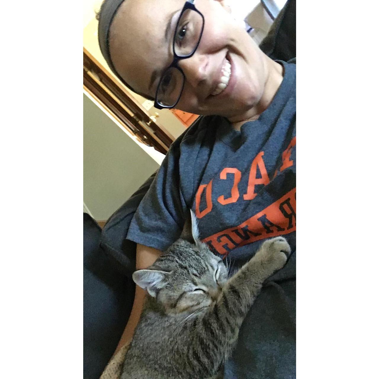Nicole loving little Sully (the Gallups other new kitten)