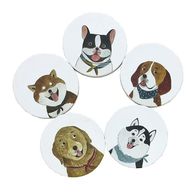 DYNAIZER Cute Coasters for Desk Dog Themed Absorbent Ceramic Cup Coasters for Tabletop Protection, Ideal for Various Size Cups Outdoor or Indoor