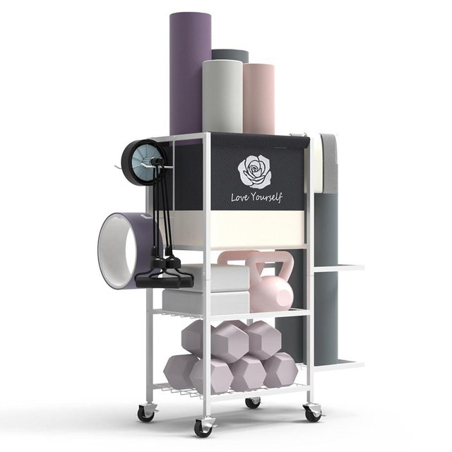 Yoga Mat Storage Rack，Home Gym Storage Rack Gym Workout Equipment Storage Organizer Fitness Weight Rack on Wheels for Yoga Mat,Yoga Block,Foam Roller,Resistance Band,Dumbbell,Kettlebell and Other Workout Accessories