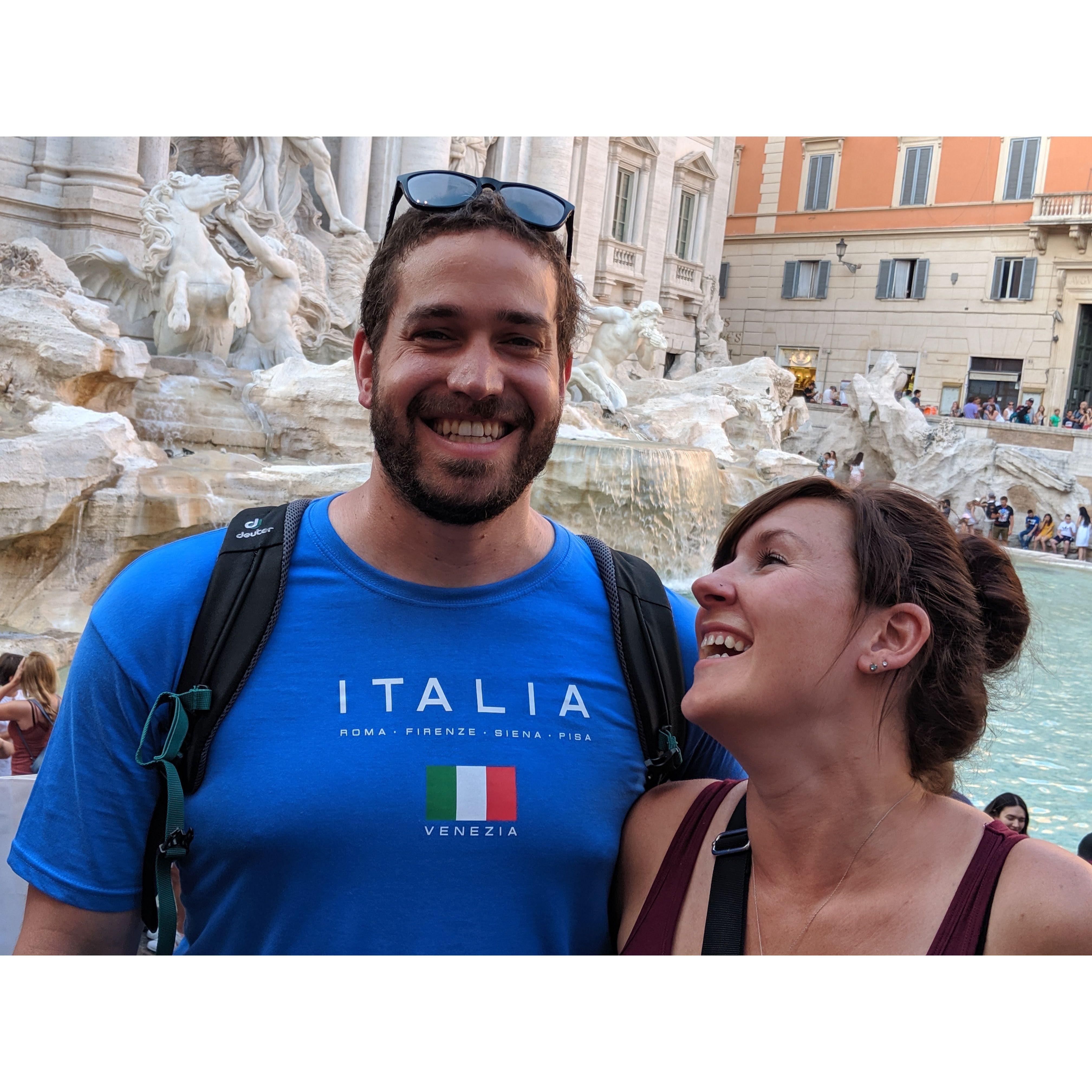 He always makes her laugh! In front of the Trevi Fountain. Rome, Italy. July 2019.
