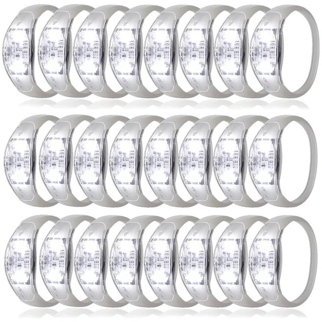 Dhseinat 24 Pcs LED Glow Bracelets Sound Activated Bracelet Glow Bracelets with Flashing LED Strobe for Wedding,Carnival,Concerts , Night Events, Rave, Game Prizes, Birthday Party Favor (white)