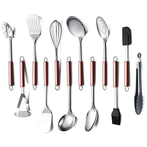 HOMQUEN Stainless Steel Kitchen Utensil Set, 12-Cooking Utensils, Kitchen Gadgets Cookware Set, Best Gift - Kitchen Tool Set (Rose Gold Handle)