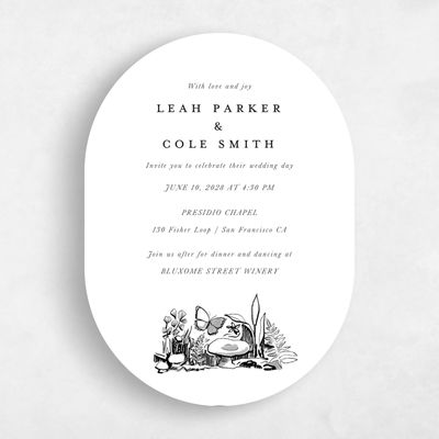 White Oval Wedding Invitation - Kalinda Classic